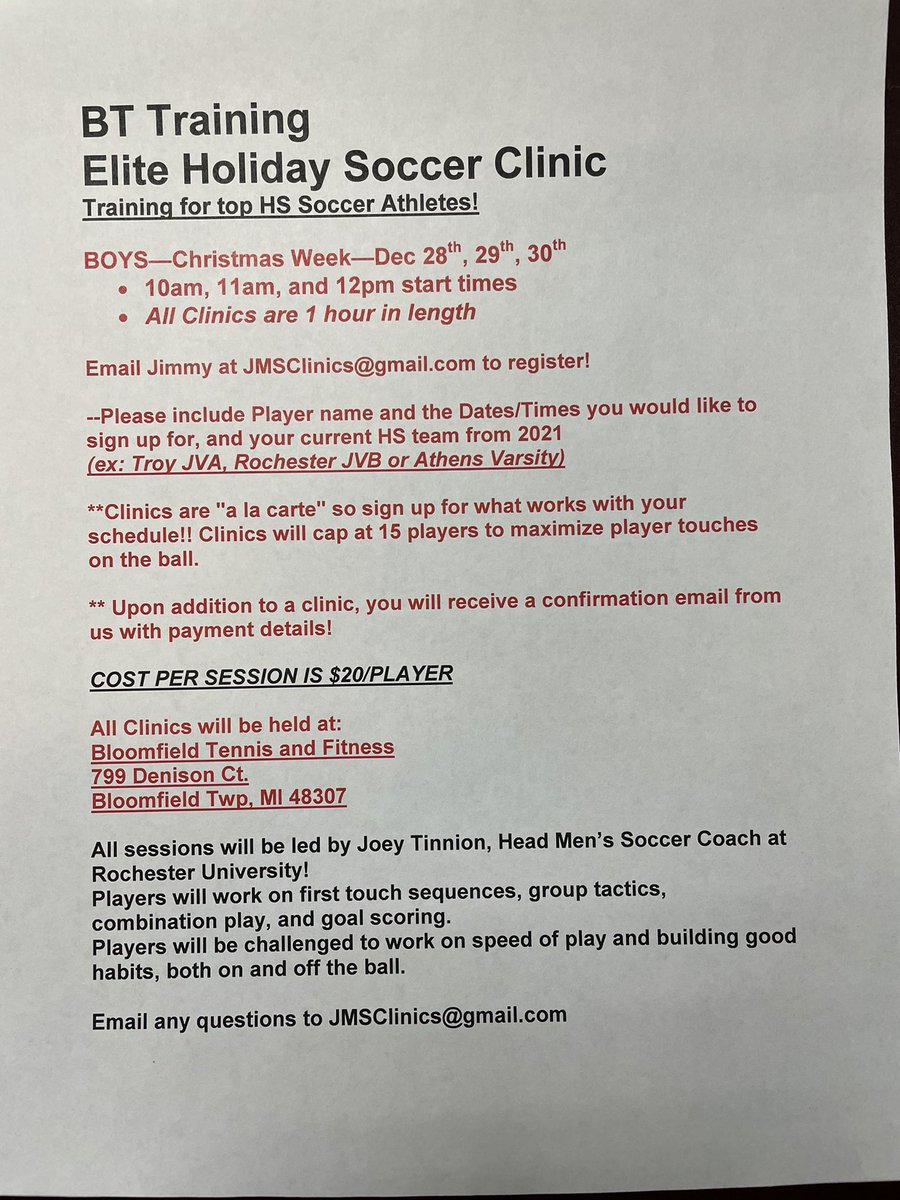 TCVarsitySoccer's tweet photo. Holidays Soccer clinic for HS Boys!
A good chance to get better and compete over the break! Spots are filling up quickly, lock in your spot! https://t.co/ggegO4nt1f