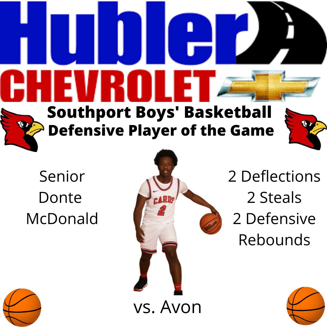 Our varsit Hubler defensive player of the game from last night vs Avon, Senior Donte McDonald.