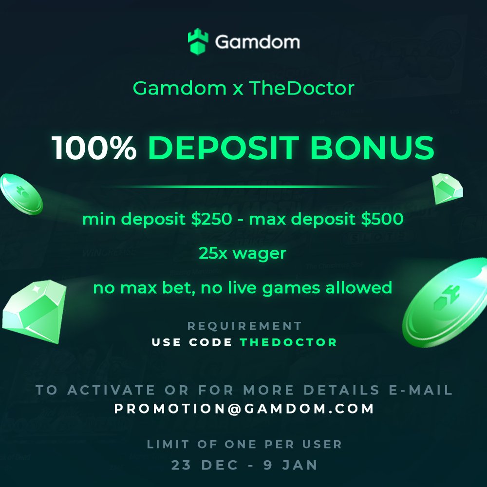 TheDoctorGamble's tweet photo. $1000 USD up for grabs for tomorrow's stream depositers only event for your @gamdom account.

- retweet / love heart react.
- type gamdom username/twitch name.
- tag 3 friends.

Good luck all may the best man win!

https://t.co/PNLqPyXZpb https://t.co/7L3PfaGmnj