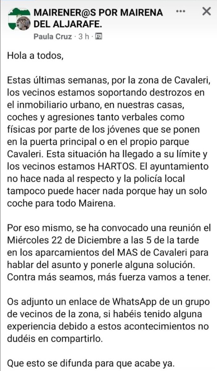 UrbSimonVerde's tweet photo. 🆘️Importante🆘️
Un vecino me pide que difunda esta información de gran relevancia.
@_antonioconde @MairenaAljarafe @PoliciaMairena @Ayto_Gelves @Isabelherrera10 @psoemairena @Psoegelves @PSOE_MairenaAlj 

Solución YA!!!!!!!!!!!! https://t.co/Cz7Q7ttjew