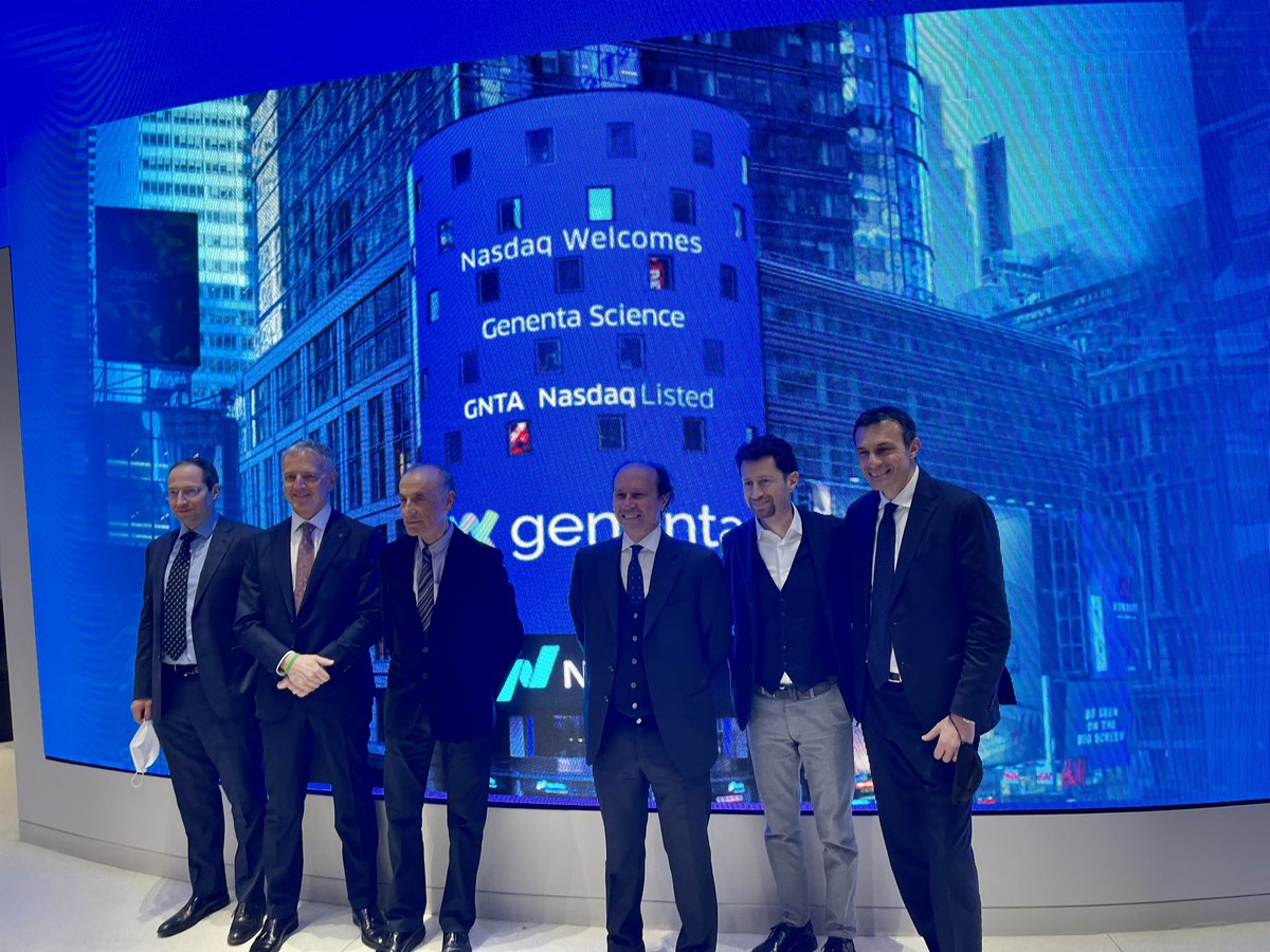 ItalyinNY's tweet photo. Storica quotazione al @nasdaq di GENENTA Science, prima azienda italiana a listarsi nel mercato USA dei titoli Tecnologici. 🇮🇹 leader anche nella ricerca scientifica #genentascience #nasdaq #fightagainstcancer #tecnology #biotech #research #italianresearch https://t.co/2LrpYp8aF3