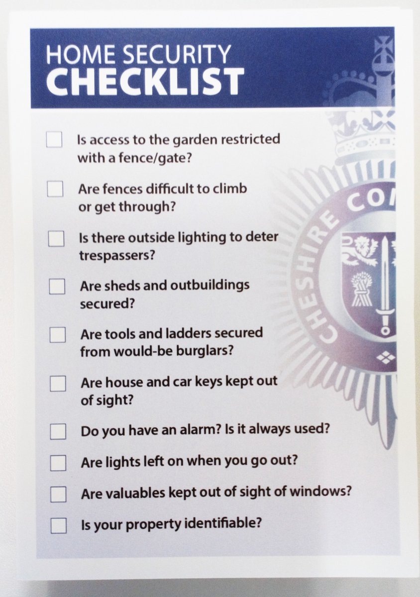 WhitbyPol's tweet photo. Please consider this check list whilst you are looking at security in and around your home 
#hereforyou. #thinksafety https://t.co/N9Y54Dkb30