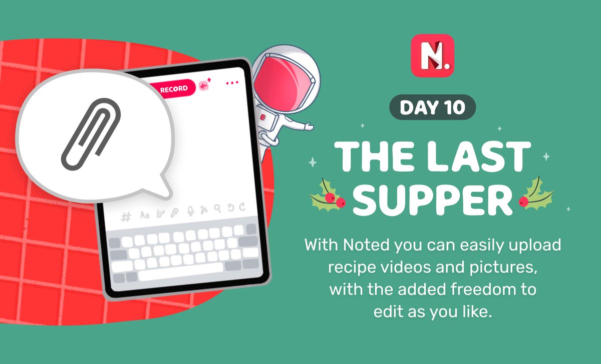 🥘 Gather with friends for a festive meal before heading home for Christmas. ☃️

With Noted you can easily upload recipe videos and pictures, with the added freedom to edit and swap ingredients as you like. 🥦

No sprouts for us, please 😅
#notetaking #notestagram #studyspo