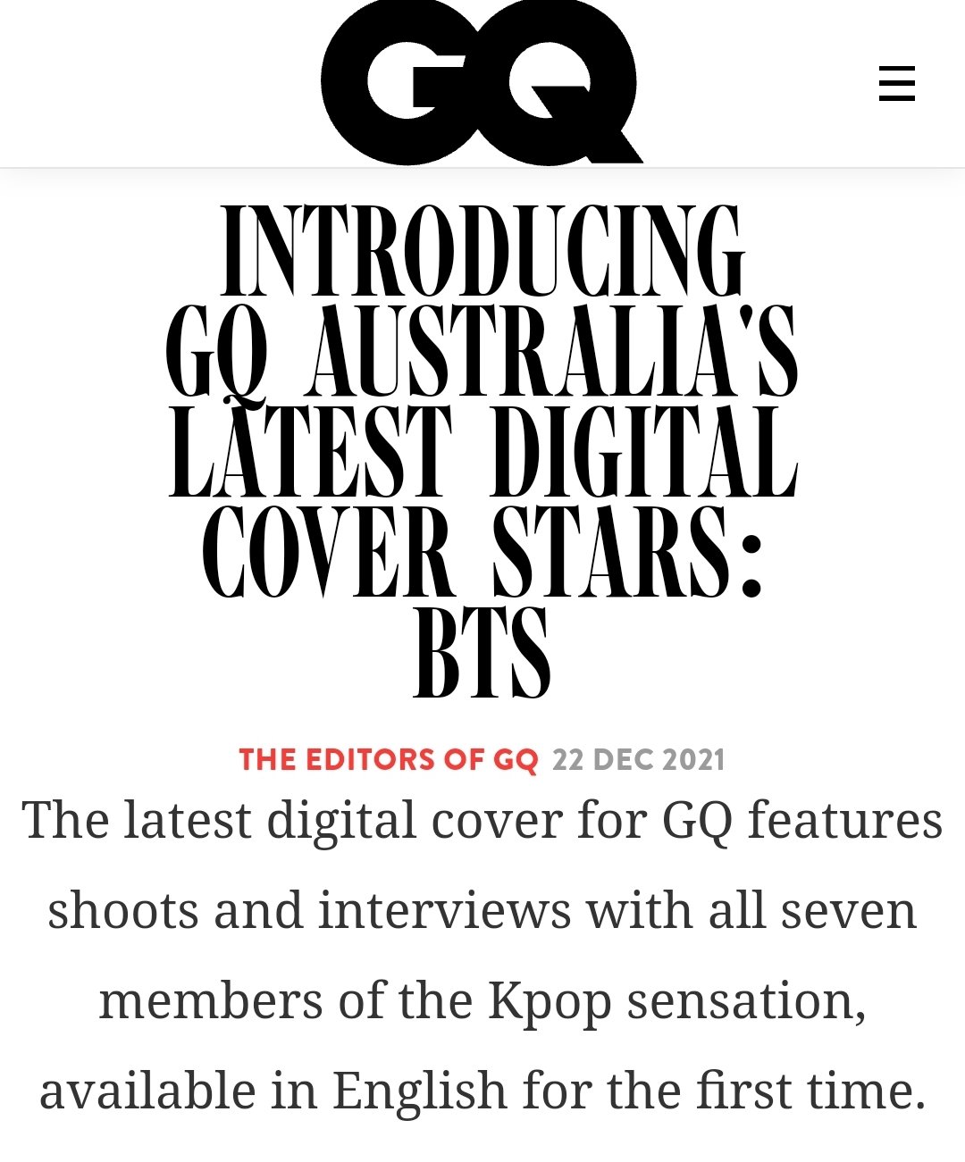 BTS GQ Interview English Translations: Introducing our Latest Digital Cover  Stars - GQ Australia