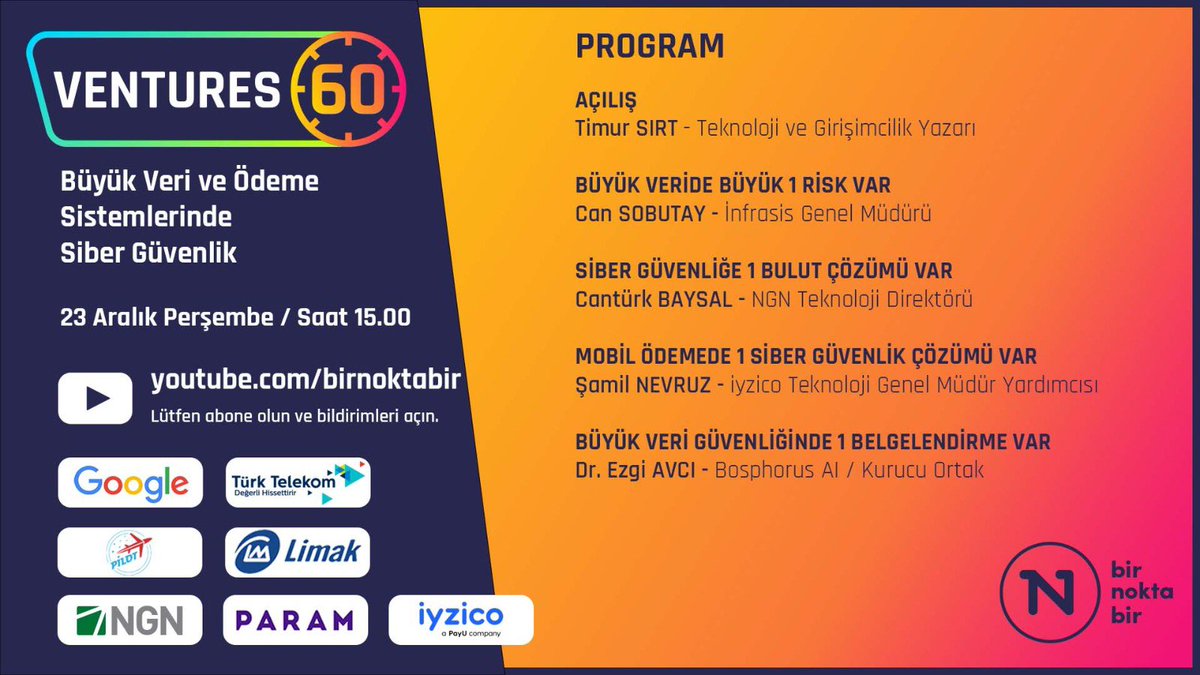 Büyük veri güvenliğinde bir belgelendirme var
Dr. Ezgi AVCI, Bosphorus AI, Kurucu Ortak
Büyük veride siber güvenlik risklerini ve çözümleri tartışacağımız Ventures60 buluşmasını kaçırmayın. 23 Aralık 15:00’da canlı yayında buluşmak üzere  👉 youtube.com/watch?v=4UYdgy…