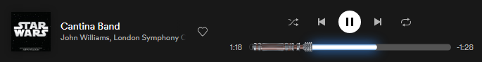 ivan33po's tweet photo. #SabíasQue: si escuchas música de #StarWars en la aplicación de escritorio de #Spotify convierte la barra de progreso de la reproducción en una espada laser. La vida hoy cobra un poco más de sentido. https://t.co/OKnEizM8zz