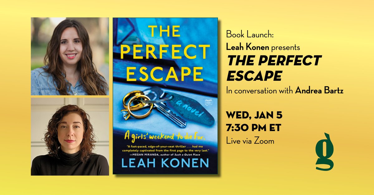 Mark your calendars, friends! I'll be celebrating the launch of THE PERFECT ESCAPE virtually with @greenlightbklyn and @andibartz on JAN 5! Can't wait! Deets here: us02web.zoom.us/webinar/regist… @thebookgrp @elisabethweed @DSDieterich