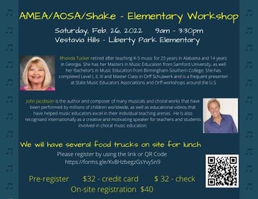 AlabamaKodaly's tweet photo. Feb 26, 2022. Rescheduled Fall Workshop. You can register and pay using the link or bar code. https://t.co/uvHZY8Pots