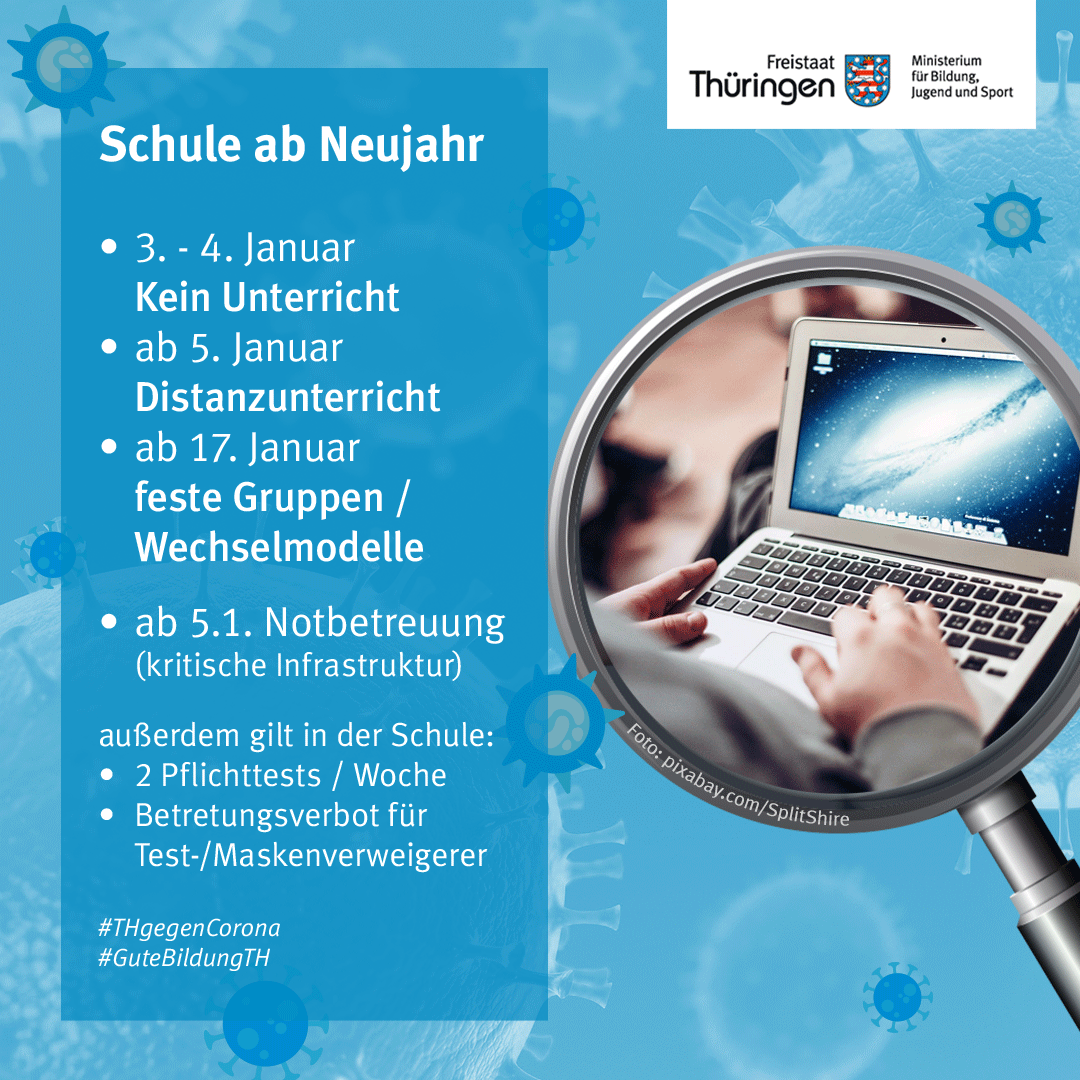 BildungTH's tweet photo. Wir rechnen mit einer schweren Belastung aller Lebensbereiche durch #Omikron. Laut #Expertenrat entsteht eine ernste Situation. 
Der Schulbetrieb startet deshalb im neuen Jahr mit Distanzunterricht, Kindergärten mit festen Gruppen.
▶️ Medieninformationen: https://t.co/eif682lAc1 https://t.co/uNUkvzNblE