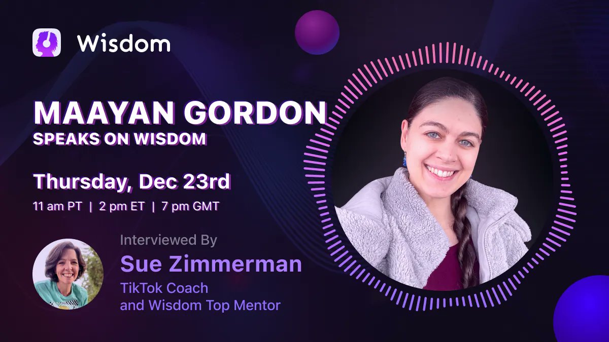Tomorrow, join Wisdom Top Mentor <a href="/suzyzeelive/">Sue Zimmerman</a> on @joinWISDOM with <a href="/maayangmedia/">Maayan Gordon</a> to talk about building a 2 Million TikTok following while traveling across the US in an RV. Thurs Dec 23, 11am PT | 2pm ET | 7pm GMT buff.ly/33FVRvA