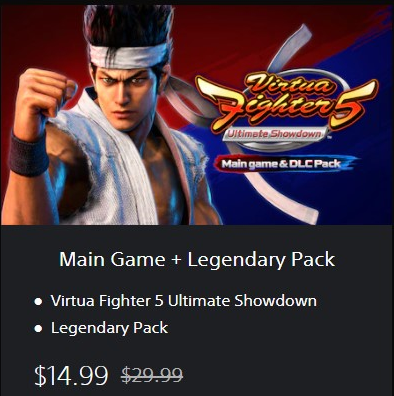 vfdotcom's tweet photo. There is a 50% off PS Store deal for #VF5US #VFes game + legendary pack bundle! Offer ends on January 20th, 2022 https://t.co/jR9fY2CgsD