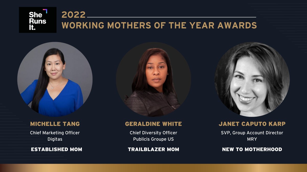 PublicisGroupe's tweet photo. We are thrilled to announce that three of our leaders have been named @SheRunsItOrg 2022 Working Mothers of the Year. A huge congrats to these wonderful women for brilliantly navigating the complex responsibilities of business, leadership, advocacy and family. https://t.co/ilybOs3rJM