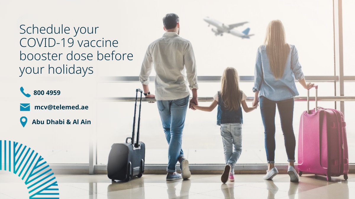 MubadalaHealth's tweet photo. Whether you are traveling or spending the holidays in the #UAE, we would like to remind you of the importance of receiving your COVID-19 vaccine booster dose to ensure the safety of your family and others.
Book your appointment today by calling 800 4959 or emailing mcv@telemed.ae https://t.co/VpNV5Eallb