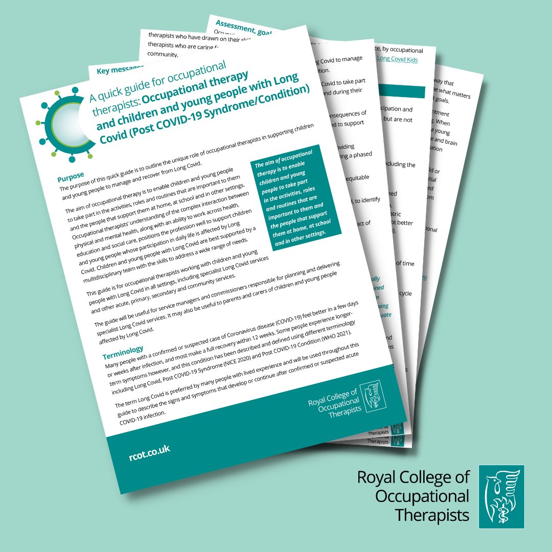 theRCOT's tweet photo. Are you, or your child or young person affected by Long Covid?  

See how occupational therapy can support people to manage and recover from #LongCovid in our two new quick guides about occupational therapy and Long Covid.

 ➡️ Access quick guides here: https://t.co/qsJZYdLxx0 https://t.co/wJBaXrUxV4