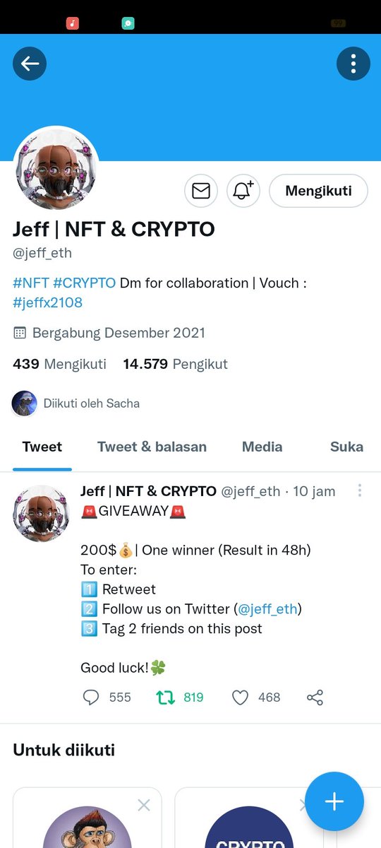 sistyan22's tweet photo. @missufe @SachaDrhy @jeff_eth Bismillahirrohmanirrohim . Semoga rezeki disini 🤲🏻 🥳 https://t.co/rHMC2yhpiw