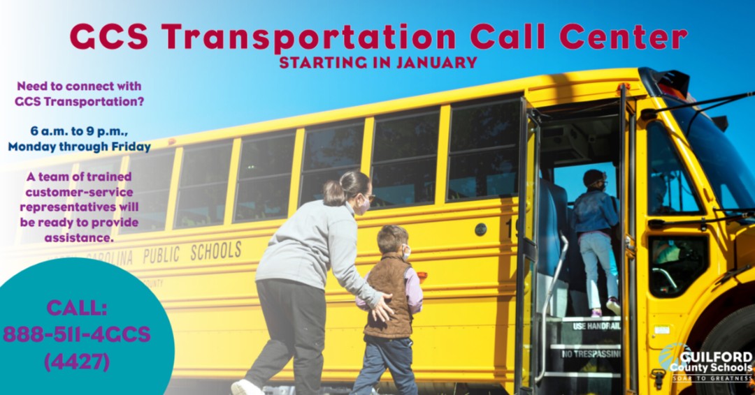 GCSchoolsNC's tweet photo. Do you need to connect with GCS Transportation? 

Starting in January, a team of trained customer-service representatives will be ready to provide assistance at the GCS Transportation Call Center! https://t.co/pBvlXF5Cj2