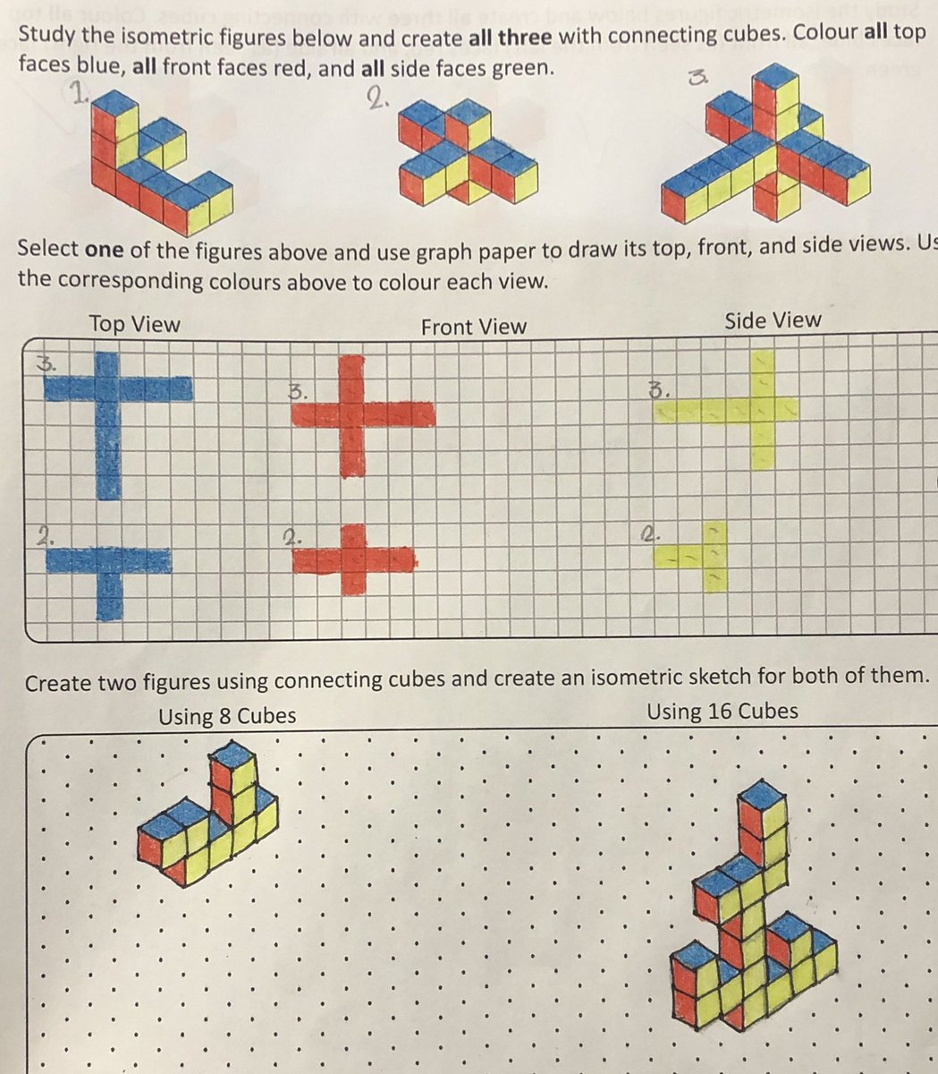 MrKSDyck's tweet photo. Last week Grade 6/7s @PortWellerPS practised their #Geometry skills again by building several #SnapCube creations, observing #IsometricDrawings, and creating #Orthographic and #Isometric views of their creations. #ConnectingCubes #SpatialSense #Engineering #Representation https://t.co/z39rPaYjuW