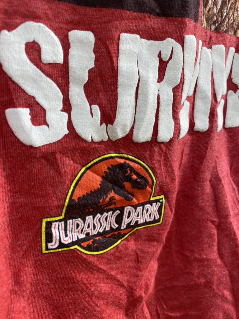 Shaddathrifting's tweet photo. JURASSIC PARK SOMETHING HAS SURVIVED ☄️

Size: XL, fits L and M

Excellent condition 💫

Price: 7500 SDG ( Free delivery) 🚀
#jurassicpark #jurassicparkshirt https://t.co/Ia7NdIWiJB