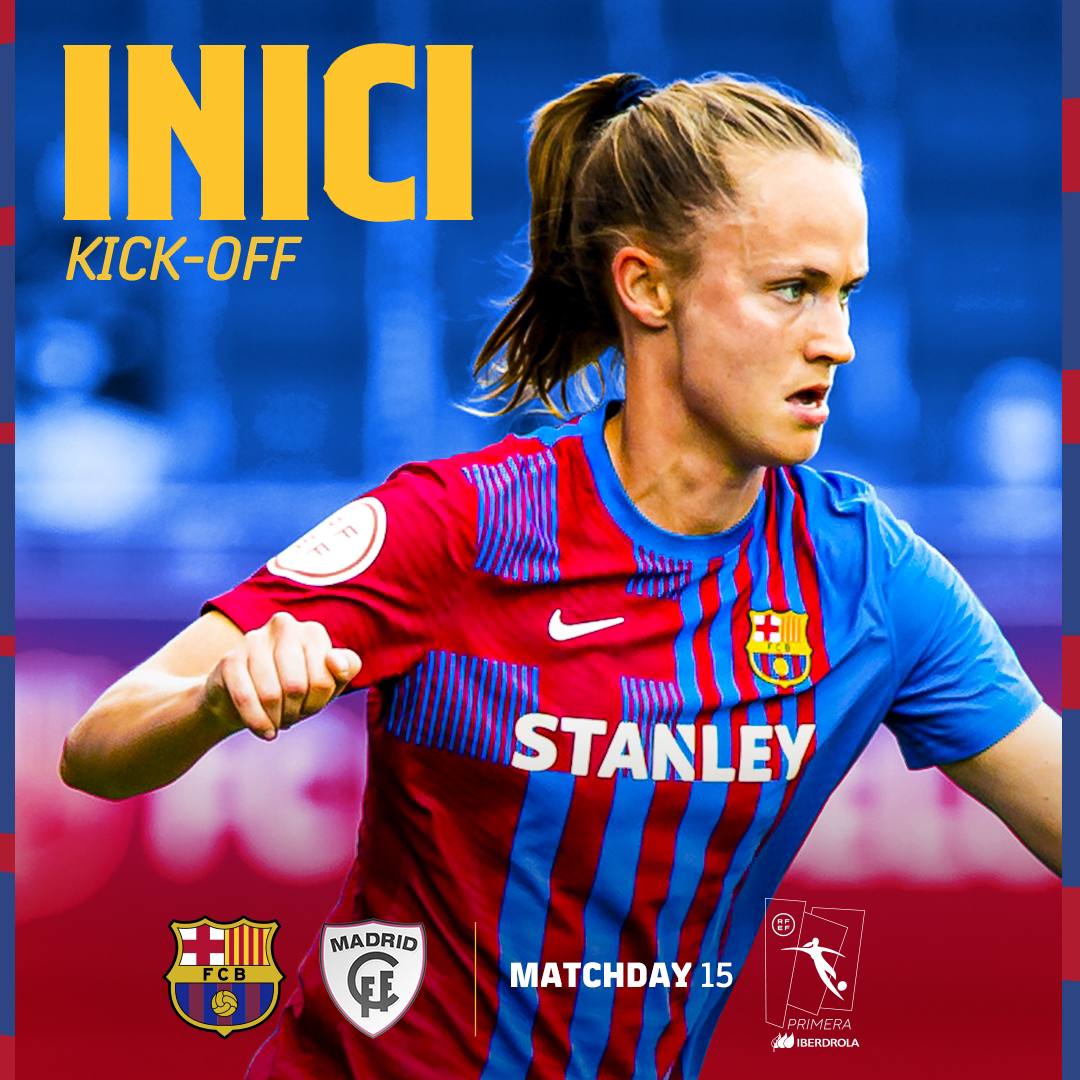 🔥 COMENÇA! 🔥 ⚔ #FCBFemeni - Madrid CFF 🏆 #PrimeraIberdrola (J15) 🏟 Estadi Johan Cruyff 📺 Barça TV & Esport3 🔵🔴#ForçaBarça