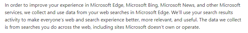 RichardHeartWin's tweet photo. Lol @Microsoft edge collects ALL your search history on all sites. https://t.co/sMKQyyYyFR