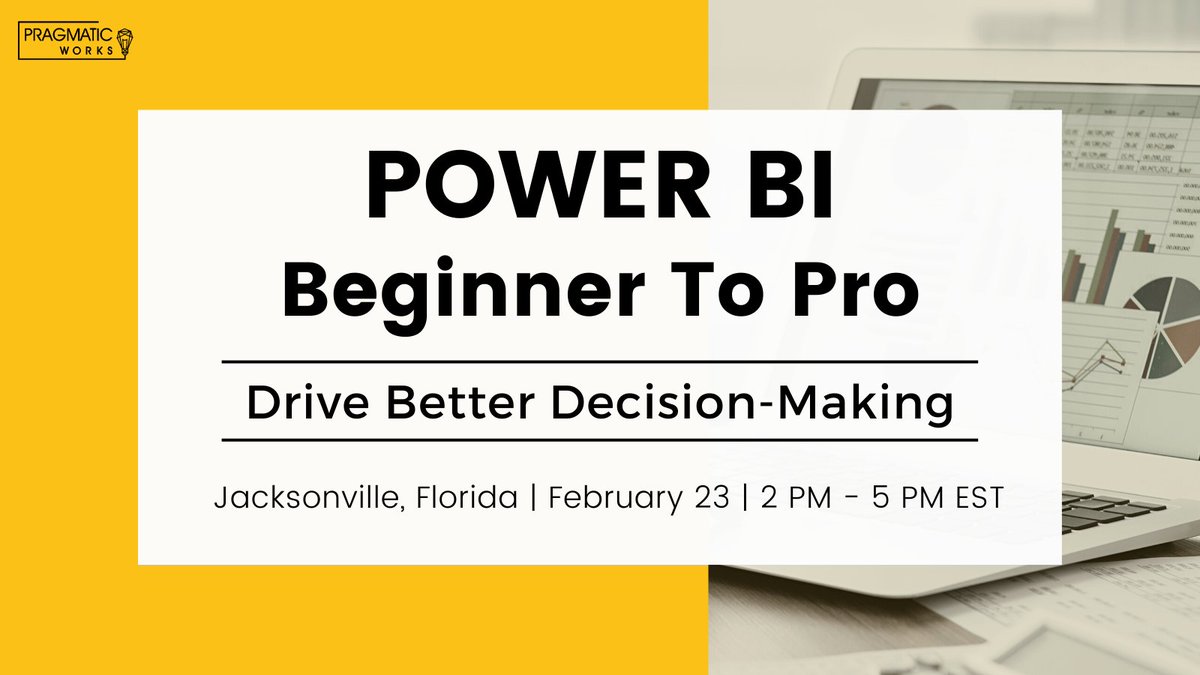 PragmaticWorks's tweet image. Join us on February 23rd, at the University of North Florida, for the Power BI from Beginner to Pro event to learn how to create end-to-end solutions that help drive decision-making. Register now: tinyurl.com/2p98tm64
#PragmaticWorks #Microsoft #PowerBI #DataAnalytics