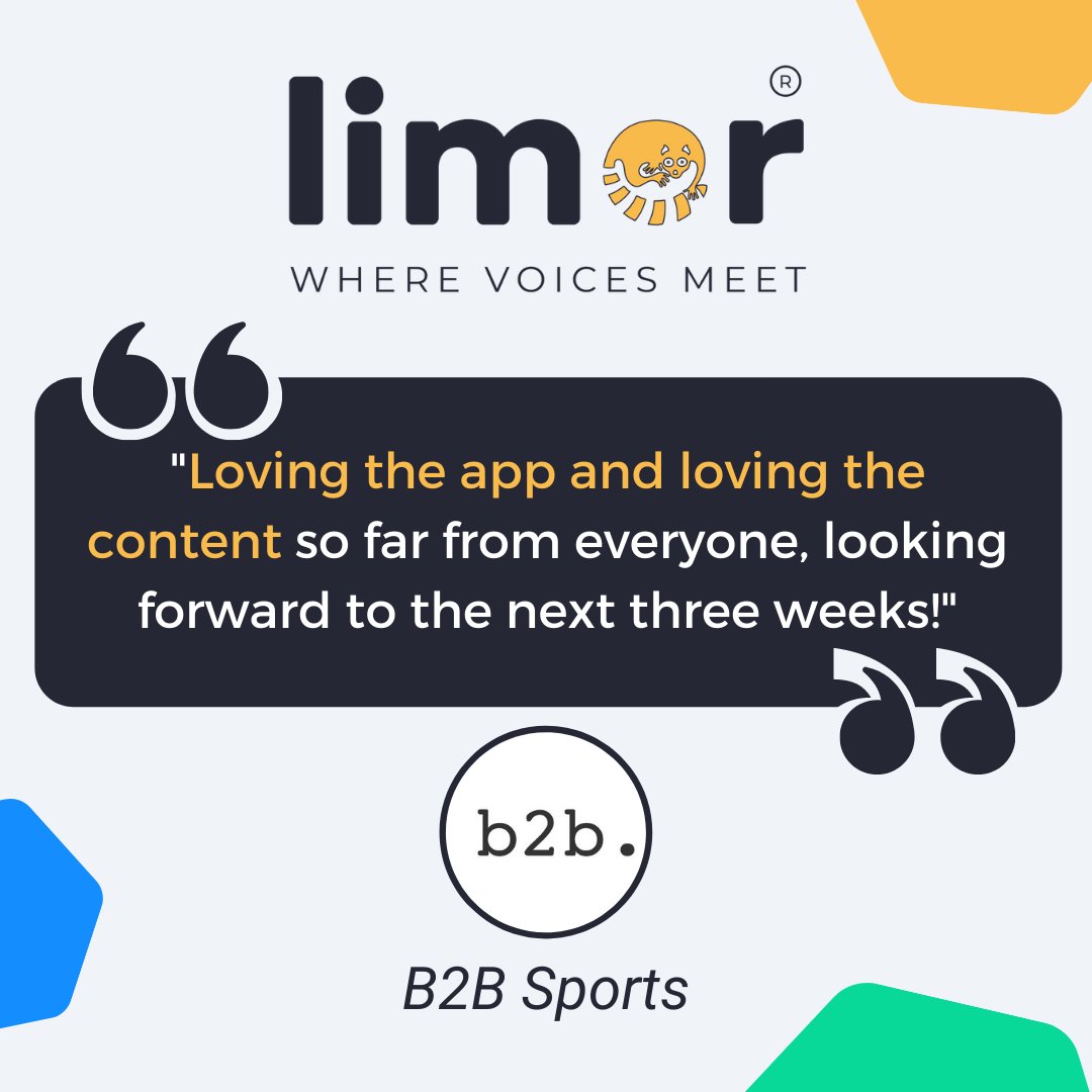 Limorapp's tweet photo. Some great feedback on the #LimorFC Social Audio Championship; from the participants themselves! π£
.
Still a lot to compete for, so make sure to give them your support on the Limor platform! π
.
#football #audio #sport #audio #championship #podcast #contentcreator #voice https://t.co/QlJjIYSC3K