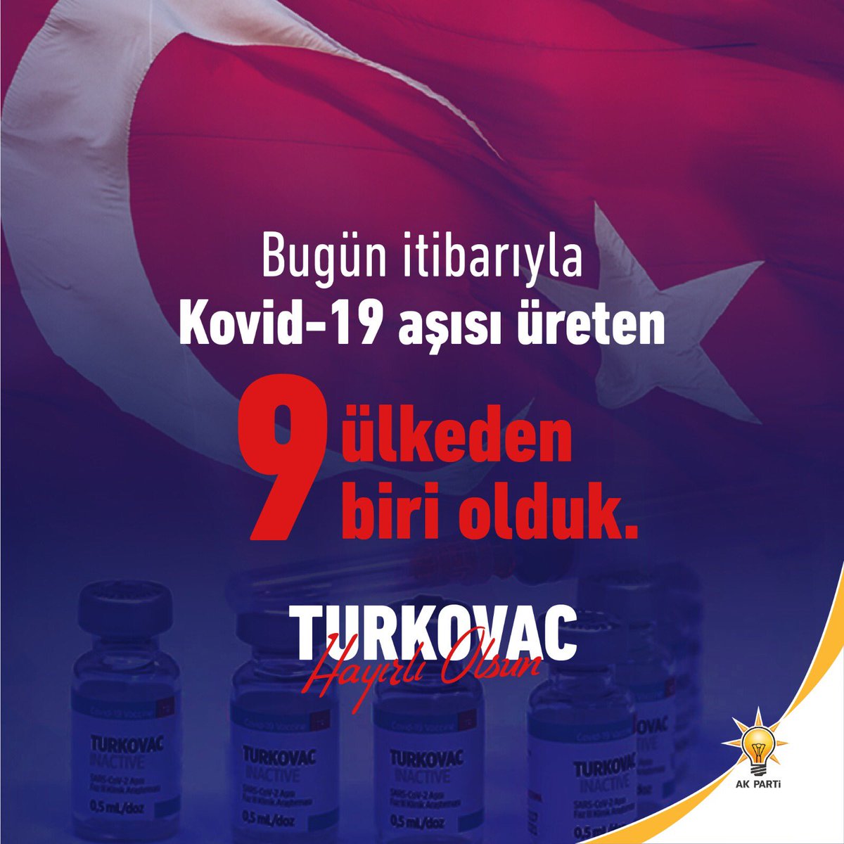 #Turkovac ile Yeni Türkiye kendini bir kez daha ispatlamıştır. Artık Milli üretim ve Milli Duruş ile 2023 e yürüyüp 2053 e koşacağız inşAllah.