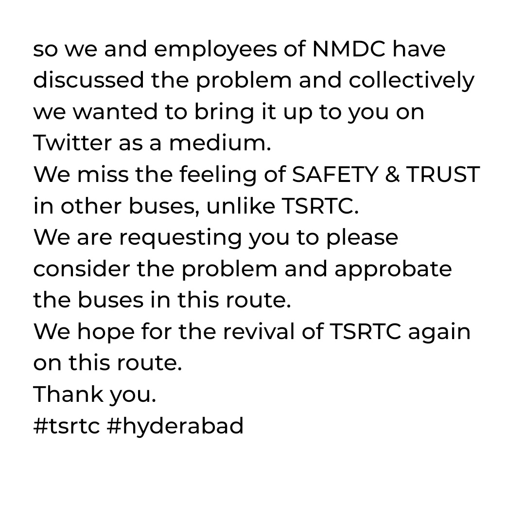 Hi Sir, @tsrtcmdoffice
@TSRTCHQ. 
#TSRTC #Hyderabad
