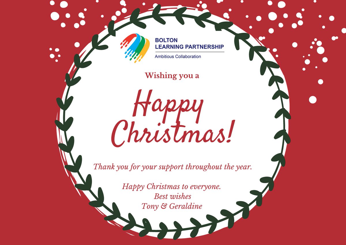 We wish all members and colleagues a Merry Christmas.  Thank you for your hard work and dedication in supporting our #19K students in Bolton with their educational journey.  Have a restful break and we look forward to seeing you in the New Year <a href="/BLP19K/">Bolton Learning Partnership</a> #ambitiouscollaboration