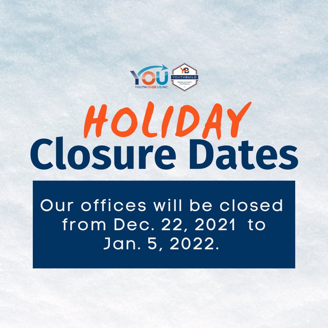 BuildFc's tweet image. Wishing you a warm and safe break, from all of us at Franklin County YouthBuild! We’ll see you back here on January 6!
