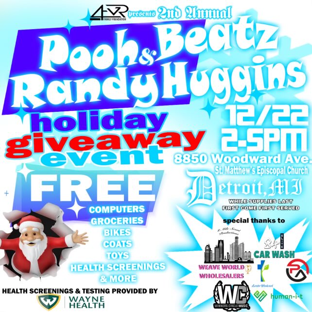 Today’s the day. If you’re in the D looking for gifts, coats, and health screenings please come out to 8850 Woodward from 2-5PM. We gotchu!