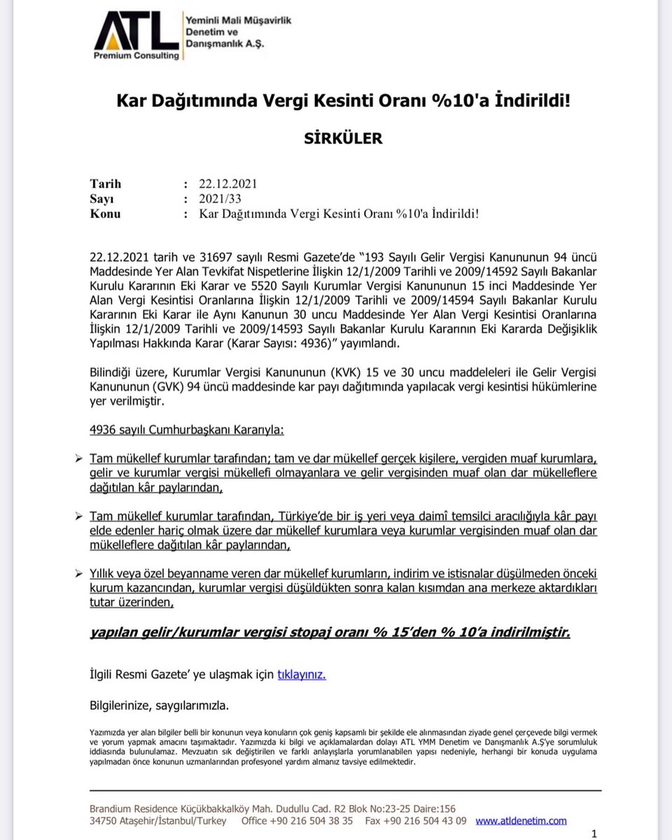 Kar Dağıtımında Vergi Kesinti Oranı %10’a İndirildi! İlgili sirkülerimiz web sitemizde yayımlanmıştır.

atldenetim.com

ATL: #Audit #Tax #Legal