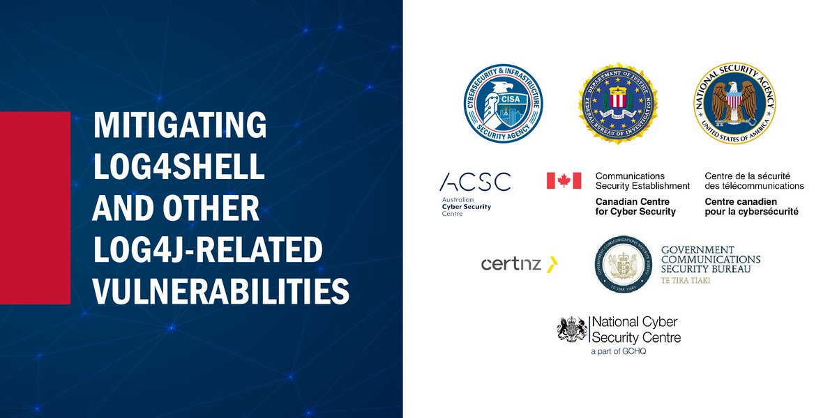 CISAJen's tweet image. ❗ Our latest Cybersecurity Advisory on #Log4j gives tech details, mitigations, &amp;amp; steps to respond to this widespread threat. Huge THANKS on the collaboration w/our awesome teammates @FBI, @NSACyber, @CyberGovAU, @CentreCyber_ca, @CERTNZ, NZ NCSC, &amp;amp; @NCSC: go.usa.gov/xeuaf