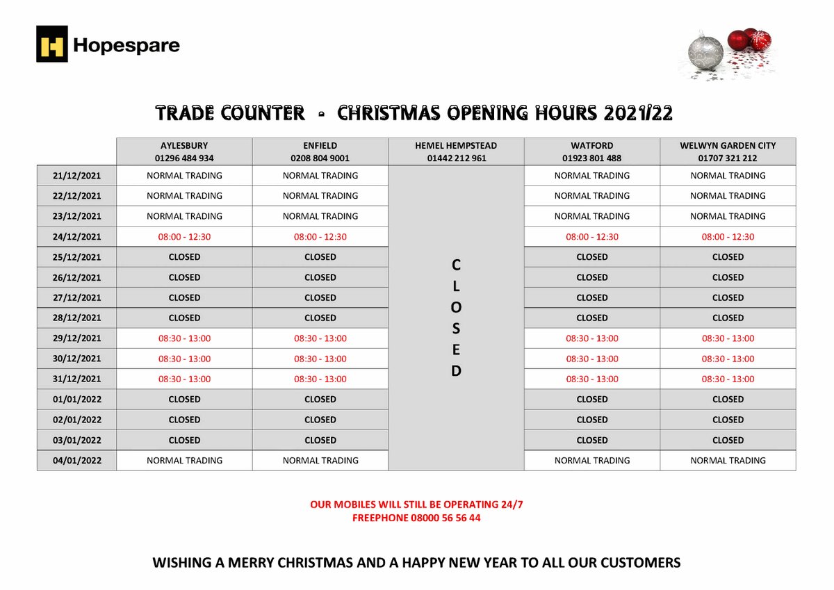 Hopespare's tweet photo. Revised Christmas opening hours 2021/22 #Hopespare #christmasopeninghours #parkerstore #watford #enfield #hemelhempstead #aylesbury #welyngardencity https://t.co/CfIisTZYeC