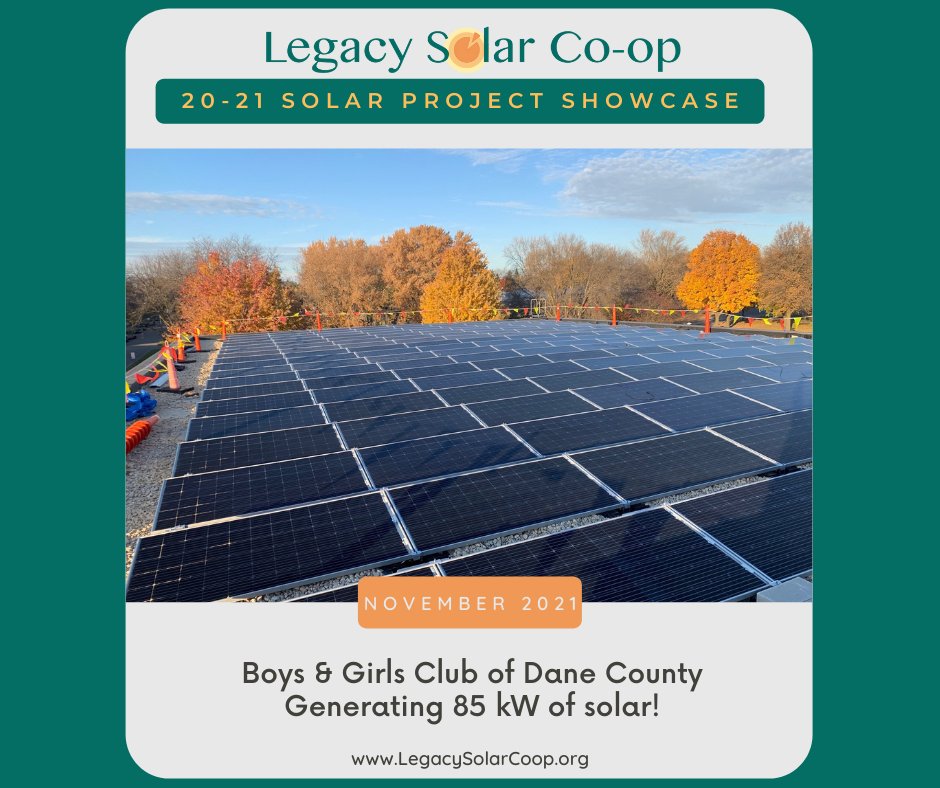☀️ The solar array installed to the Boys and Girls Club of Dane County by WES Engineering has the capacity to generate over 108,000 kW-hours of electricity annually! That means over 67 metric tons of Carbon Dioxide emissions avoided every year!☀️ 
<a href="/BGCDC/">Boys & Girls Clubs of Dane County</a>