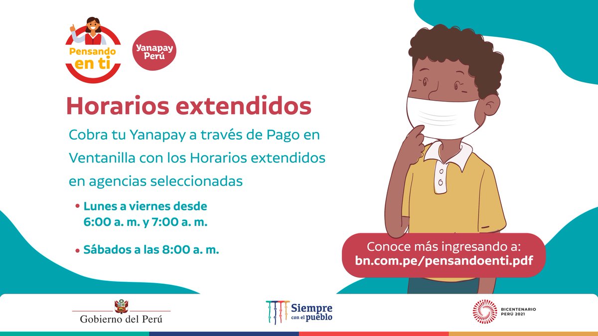 ancash_diresa's tweet photo. Conoce las agencias con horario extendido en https://t.co/ludcAIPgQR.  Conoce tu fecha de pago según el último dígito del DNI en https://t.co/dlMSWYsIlI. Protege tu salud y la de todos. #NoVayasAlBanco antes de tus fechas asignadas.

#PensandoEnTi https://t.co/otZUVlCbce