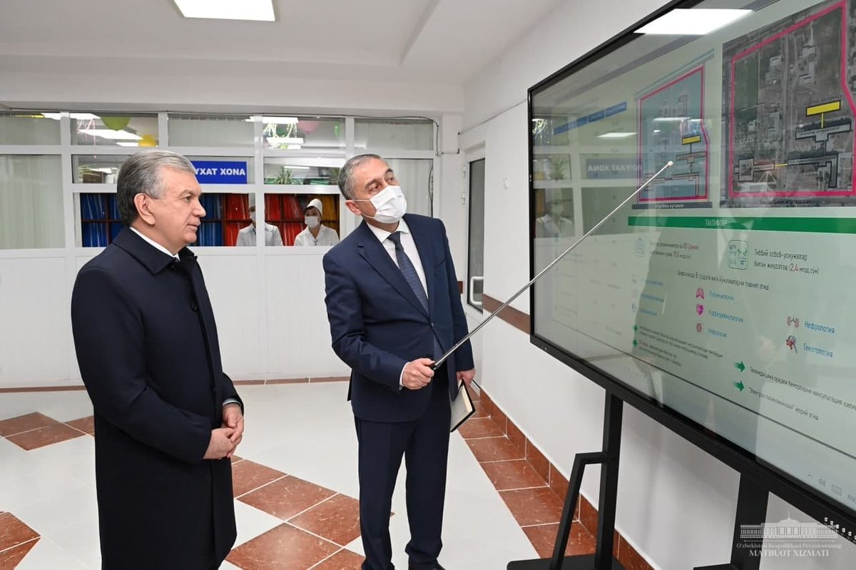 president_uz's tweet photo. The President visited the specialized secondary school №20 and the family polyclinic in Almalyk, had a conversation with schoolchildren and medical workers, gave appropriate instructions to responsible persons.

#Mirziyoyev #socialfield  #education #healthcare https://t.co/5YJvkbxGdT
