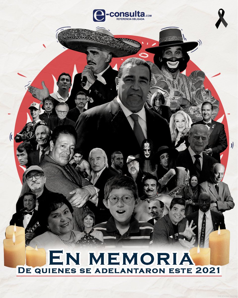 En e-consulta rendimos honor a todos los que se nos adelantaron este 2021. 

Recordamos la vida y obra de personajes deportivos, políticos y del entretenimiento que fallecieron en este año. 

Dedicamos esta ilustración en su memoria. ✨