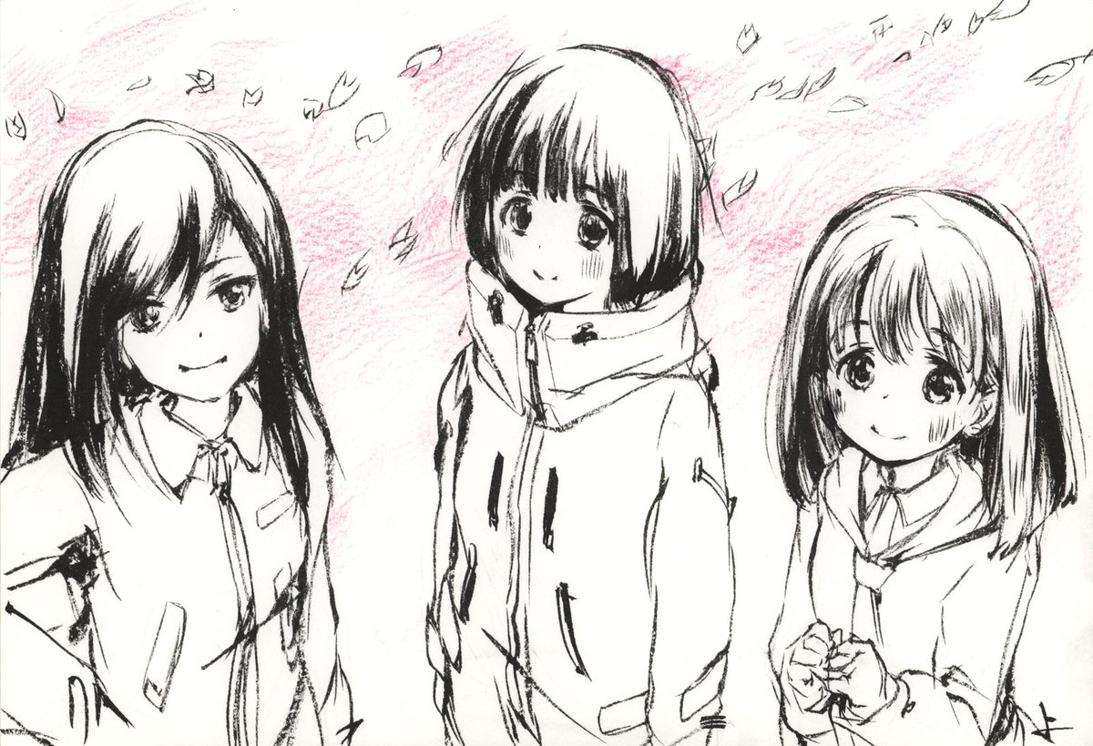 アニメ #スーパーカブ 第11話を見たあとに描いた絵。(コミケ原稿終わったけど最後話まで再掲)

最後のシーンで3人が空をみあげてるとこ。 