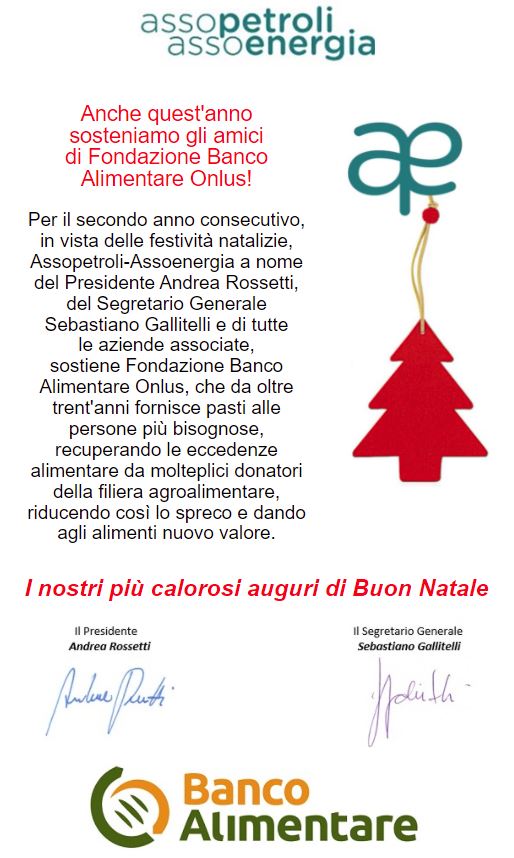 🙂🤝Anche quest'anno noi di Assopetroli-Assoenergia sosteniamo gli amici di <a href="/BancoAlimentare/">Banco Alimentare</a> 

🎄 I nostri più calorosi auguri di Buon Natale! 🎄