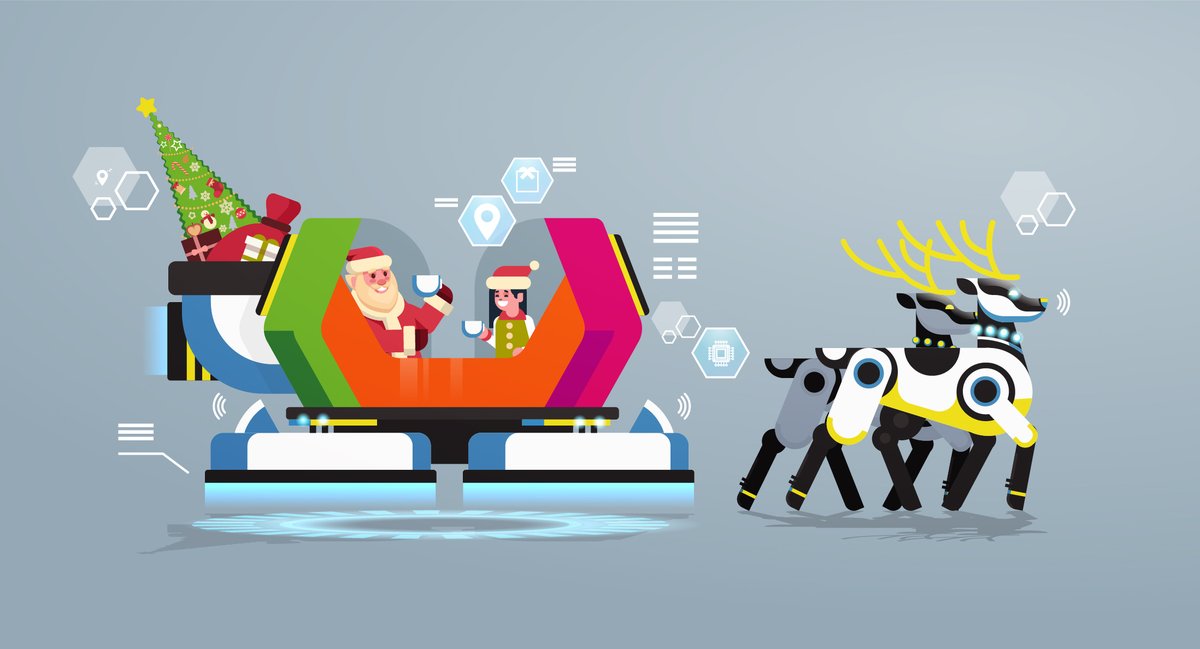 Illustration Rentierschlitten mit Weihnachtsmann und Weihnachtself