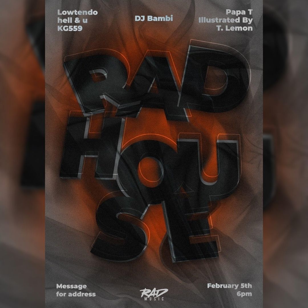 Ayyy we're at it again. RAD House Feb 5th. House. Techno. Bass. Synth. 
RSVP: t.ly/8hzR
Watch: twitch.tv/radmusicoffici…
#rad #radmusic #radhouse #fresno #Livestream #livestreaming #twitch #twitchstreaming #house #techno #bass #synth