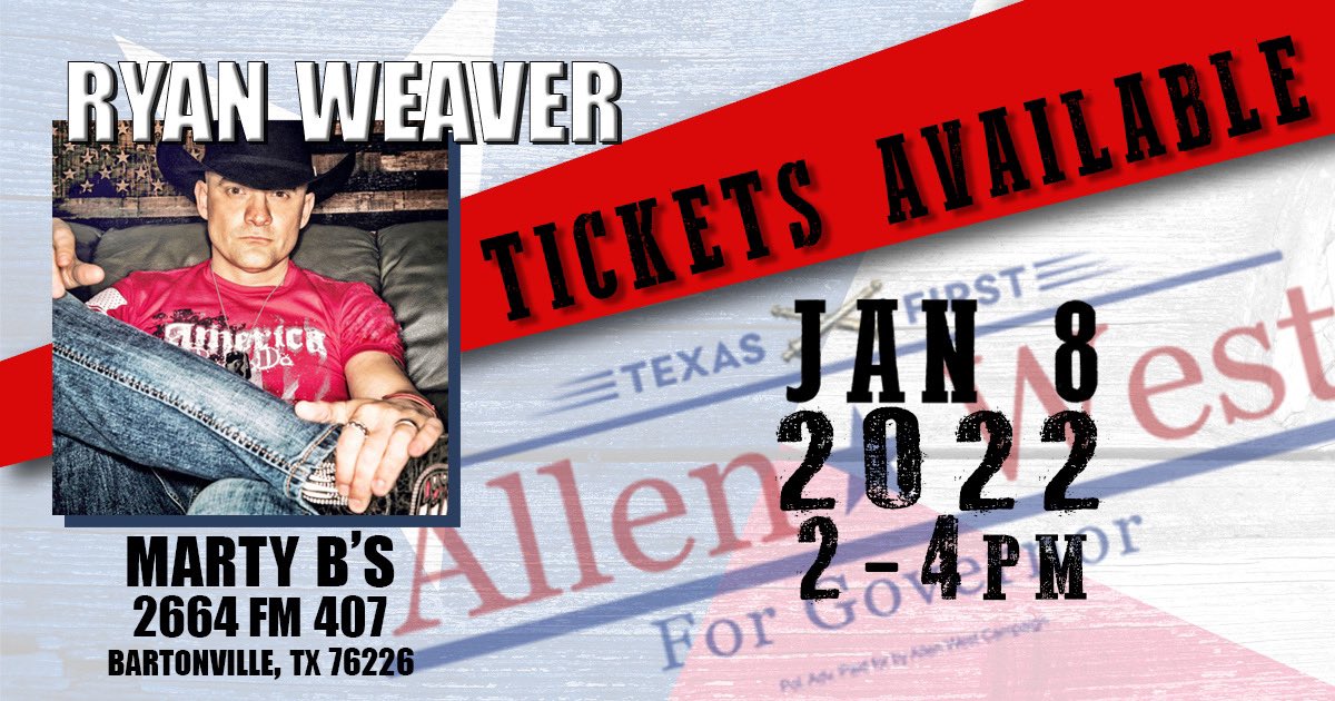 AllenWest's tweet photo. Appreciate #RyanWeaver so very much! Get your tickets now! https://t.co/paYnHJdvdm https://t.co/NIOVv03yuK