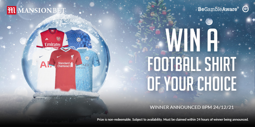 ⚽ MANSIONBET 12 DAYS OF CHRISTMAS ⚽

For our penultimate giveaway, we have a football shirt of your choice up for grabs!

To enter:

✅ Follow <a href="/MansionBet/">Mansion Bet</a>
🔁 RT this tweet

Winner will be picked on Friday 24 December - good luck!

Full T&amp;Cs apply: bit.ly/MBComps