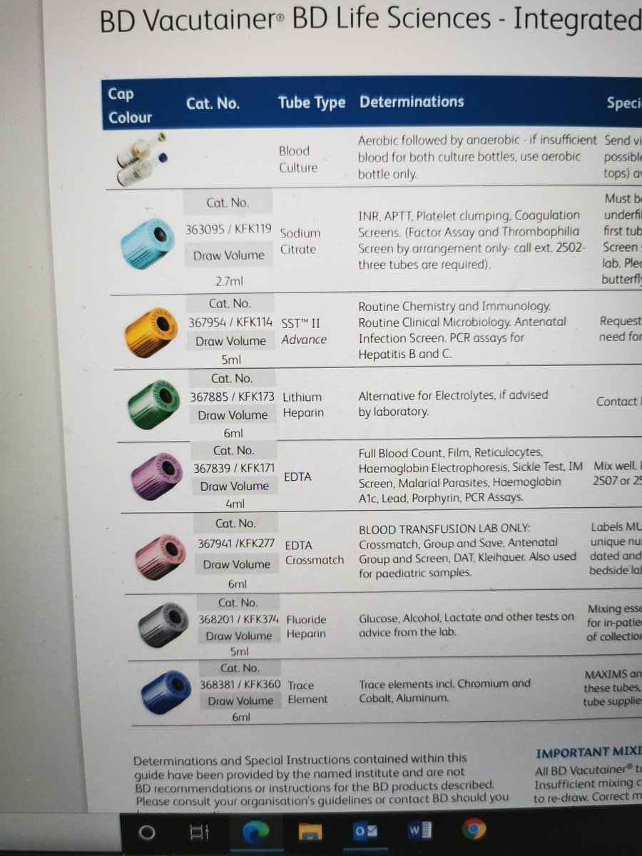 Did you know there is a correct order in which you should collect blood using the coloured blood bottles? From top to bottom of this list. This is because of the type of additives in the tube.