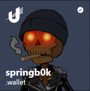 Springbok_'s tweet image. Verified my PFP and linked my domain thanks to @unstoppableweb!
Skull crew @DeBoneSociety  where you at?

#NFTCommmunity #pfp #pfpNFT