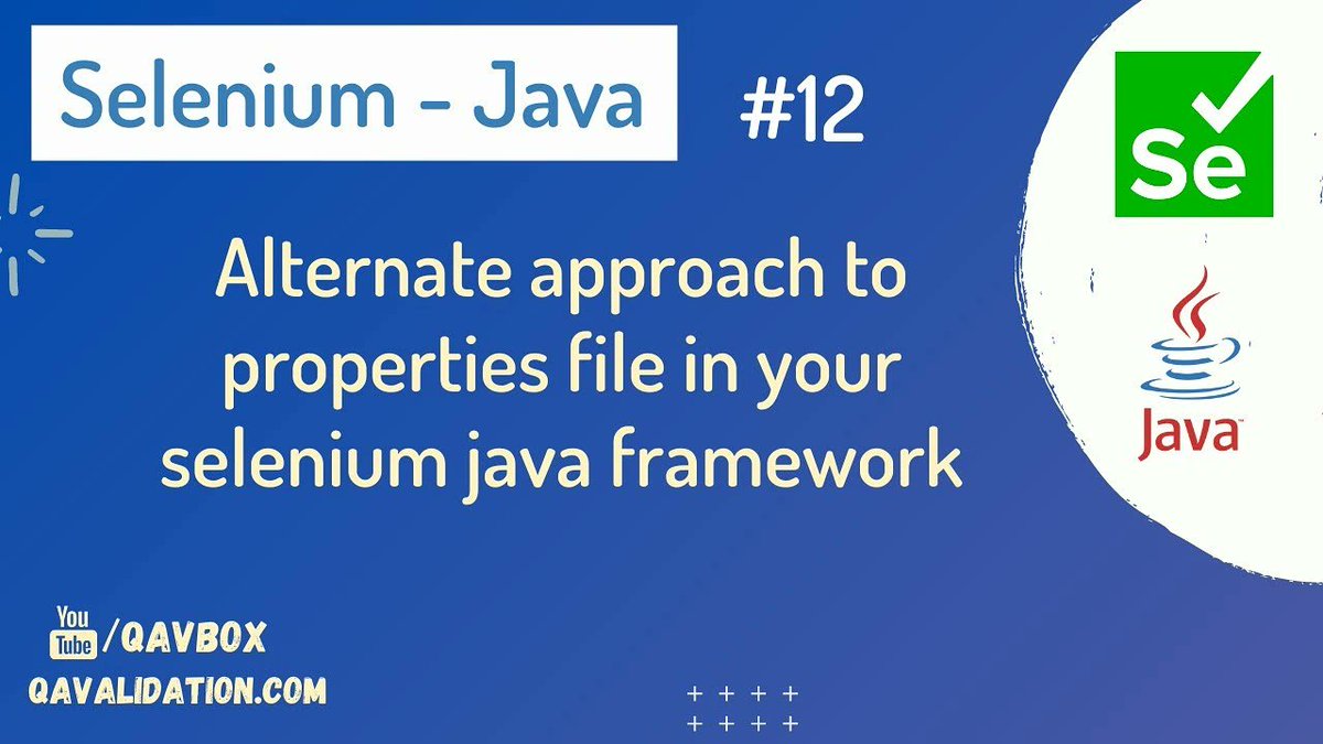 qavalidation's tweet image. #qavbox #qavalidation  #seleniumtesting 
Learn the best and alternate way to the properties file usage and learn the benefits of using it with selenium java framework.
youtu.be/HyecqYUmuyc
Subscribe and share!