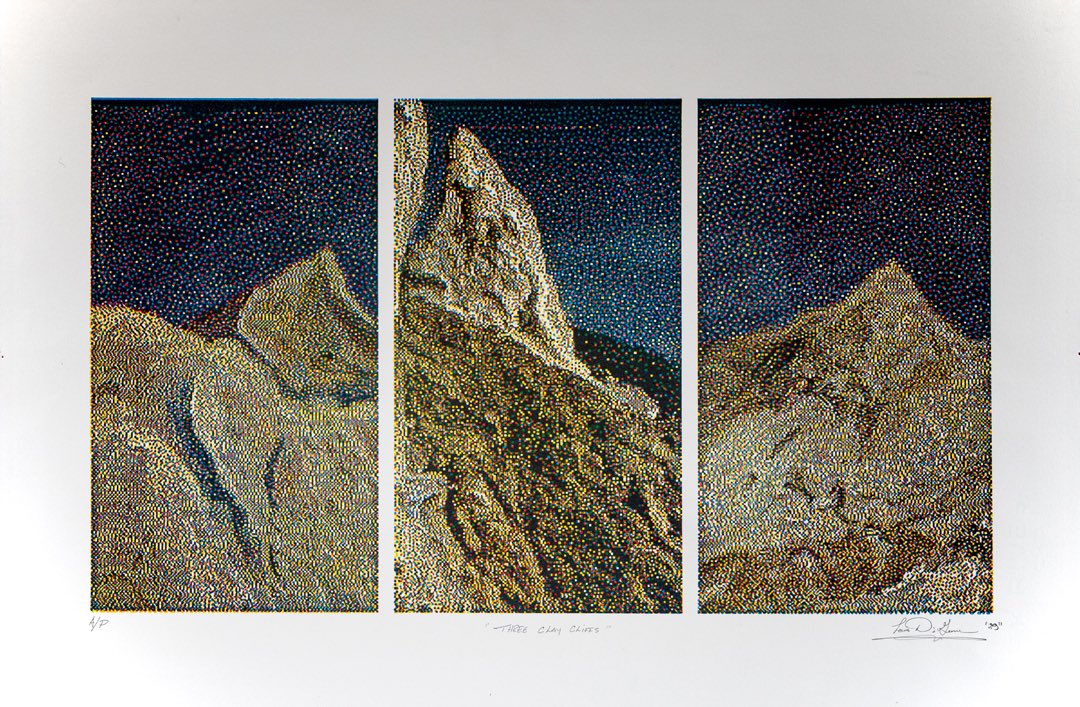 DigenaArt's tweet photo. "Three Clay Cliffs"
Lithograph on Rives BFK
11" x 19"
1989

Shot on 35mm Kodak Ektachrome on Martha's Vineyard in 1988 and using software I developed in 1989 and hand-printed lithograph from 3 color separation on Rives BFK. #digitalart #lithograph #digitalprint #computerart https://t.co/KRKgtZlt0W