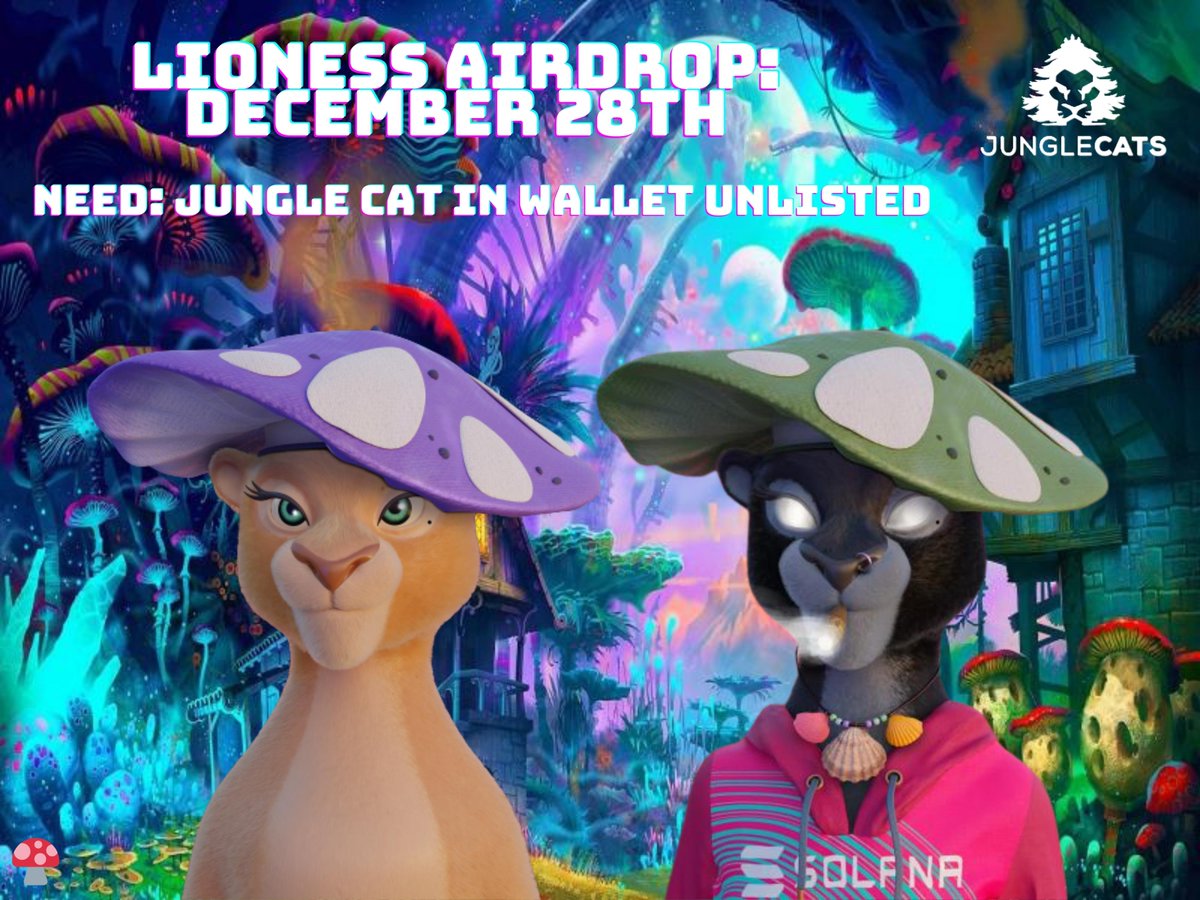 IFkdYoBitch69's tweet photo. On the 6th Day of GROARMAS the Shroomesses are packing up their Shroom Lab and preparing to make their adventures into your wallets to meet their potential Lion mates🍄🦁
#GROAR #GROARMAS #Solana #NFT #nftcollectors #Solanart #SolNFT #SOLnfts #ShroomDAO #LionessAirdrop #Dec28th https://t.co/BrONEXV3eP