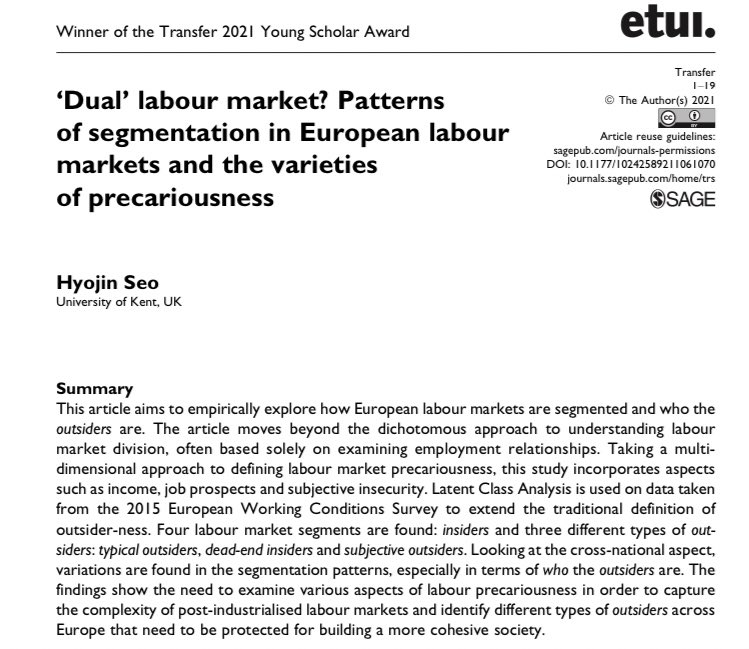 HyojinJSeo's tweet photo. 🎙⭐️⭐️⭐️⭐️⭐️
My article on varieties of precariousness and labour market segmentation is now out and available @transfer_etui open access here 👉https://t.co/7ihJulAhw5
-
💡 Using Latent Class Analysis, I find...👇👇👇 https://t.co/iteCek0QVN